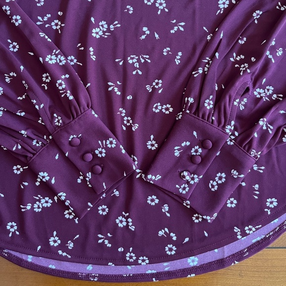 Ann Taylor Long Sleeve Blouse Shirt Maroon Floral Pattern Size Medium - Picture 6 of 10